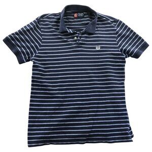 Chaps Mens Polo Shirt Large Navy White Striped Classic Short Sleeve Casual Top